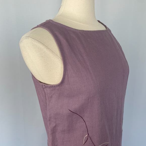 Vintage Shift Dress Size Medium Petite MP Purple Linen Embroidered Sleeveless - Picture 5 of 14